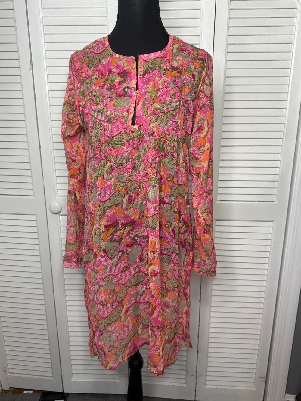 Raj Women Vibrant Pink Multicolor Paisley Tunic Dress Size Medium